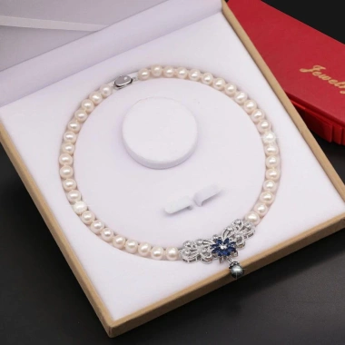 Vòng cổ ngọc trai tự nhiên DB1.825 họa tiết hoa đính ngọc trai đen, quà mẹ tặng bà