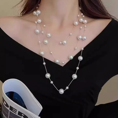 Vòng cổ nhiều lớp ngọc trai đính hạt sang trọng cho phụ nữ - Giá ưu đãi 62.000 VND