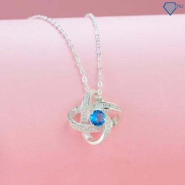 Vòng cổ nữ bạc thật mặt bông hoa đính đá xanh dương DCN611 - Trang sức TNJ giảm giá hấp dẫn