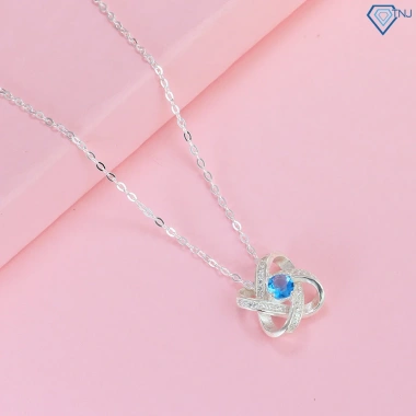 Vòng cổ nữ bạc thật mặt bông hoa đính đá xanh dương DCN611 - Trang sức TNJ giảm giá hấp dẫn