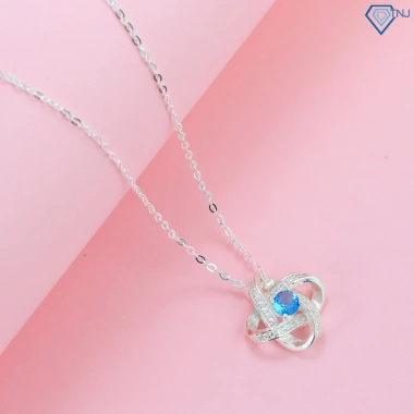Vòng cổ nữ bạc thật mặt bông hoa đính đá xanh dương DCN611 - Trang sức TNJ giảm giá hấp dẫn