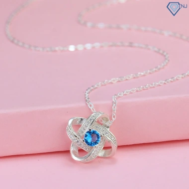 Vòng cổ nữ bạc thật mặt bông hoa đính đá xanh dương DCN611 - Trang sức TNJ giảm giá hấp dẫn