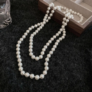 Vòng Cổ SHANHAI Choker Trắng Nhiều Lớp 8mm Phụ Kiện Sườn Xám Thanh Lịch Vintage 5