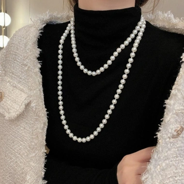 Vòng Cổ SHANHAI Choker Trắng Nhiều Lớp 8mm Phụ Kiện Sườn Xám Thanh Lịch Vintage 6
