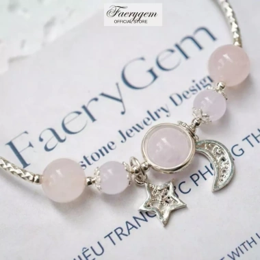 Vòng đá phong thủy FaeryGem Rose Quartz Amethyst - Tình duyên, học tập - Bạc S925, kiểm định