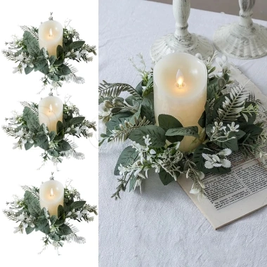Vòng Đỡ Đèn Cầy Nhựa/Lụa - Trang Trí Tiệc Giáng Sinh, Cây Xanh Lá Nhân Tạo