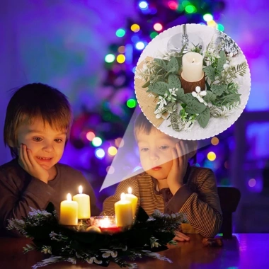 Vòng Đỡ Đèn Cầy Nhựa/Lụa - Trang Trí Tiệc Giáng Sinh, Cây Xanh Lá Nhân Tạo