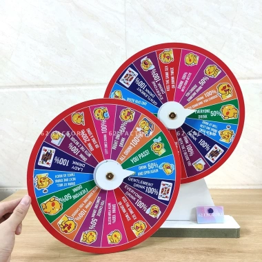 Vòng quay ăn nhậu tiếng Anh 16 ô khủng long hoa văn đỏ gỗ MDF chống nước an toàn VQ-N-2 - Giá chỉ 90.000₫ 2