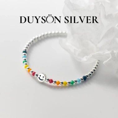 Vòng tay bạc 925 Duyson Silver mây, mặt cười, gấu đá màu -Đáng yêu, giảm còn 550k 5