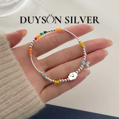 Vòng tay bạc 925 Duyson Silver mây, mặt cười, gấu đá màu -Đáng yêu, giảm còn 550k 6