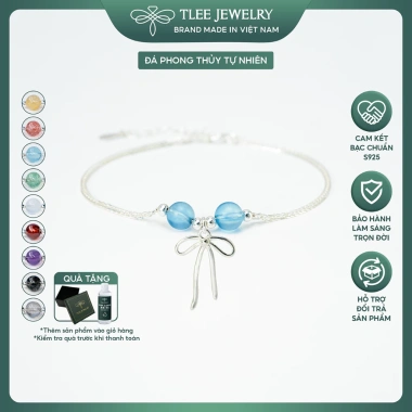 Vòng tay bạc 925 nữ mix hạt đá phong thủy, charm bi bóng, treo nơ xinh – giảm còn 520.000₫