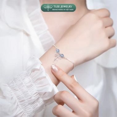 Vòng tay bạc 925 nữ mix hạt đá phong thủy, charm bi bóng, treo nơ xinh – giảm còn 520.000₫ 2