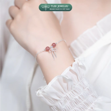 Vòng tay bạc 925 nữ mix hạt đá phong thủy, charm bi bóng, treo nơ xinh – giảm còn 520.000₫ 3