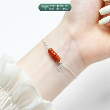 Vòng tay bạc 925 nữ TLEE LT418 kim tiền mix ngũ điếu, đá phong thủy tự nhiên, charm bi bóng Giá ưu đãi 600k