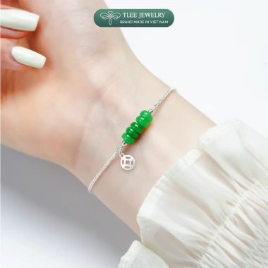 Vòng tay bạc 925 nữ TLEE LT418 kim tiền mix ngũ điếu, đá phong thủy tự nhiên, charm bi bóng Giá ưu đãi 600k