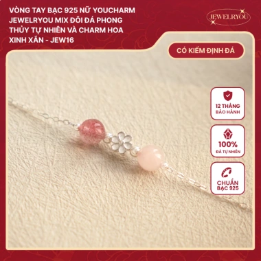 Vòng tay bạc 925 nữ YOUCHARM mix đôi đá phong thủy & charm hoa xinh xắn - Giá chỉ 719.000₫