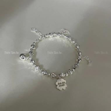 Vòng tay Bạc khắc tên và ngày sinh nhật cho bé gái 2-8 tuổi - Quà sang trọng Lắc Cỏ 4 lá VT050