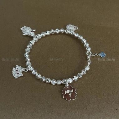 Vòng tay Bạc khắc tên và ngày sinh nhật cho bé gái 2-8 tuổi - Quà sang trọng Lắc Cỏ 4 lá VT050