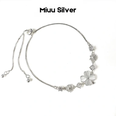 Vòng tay bạc Miuu Silver - Dây rút điều chỉnh size, cỏ 4 lá Miracle Clover, giá ưu đãi 800.000đ