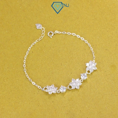 Vòng tay bạc nữ cao cấp đính đá bông hoa 6 cánh lấp lánh - 719.000đ