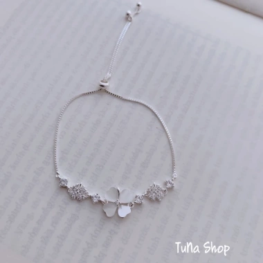 Vòng tay bạc nữ đẹp, lắc tay hoa dây rút cao cấp TUNA SILVER Chuẩn bạc, giá 499k