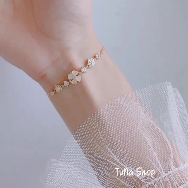 Vòng tay bạc nữ đẹp, lắc tay hoa dây rút cao cấp TUNA SILVER Chuẩn bạc, giá 499k