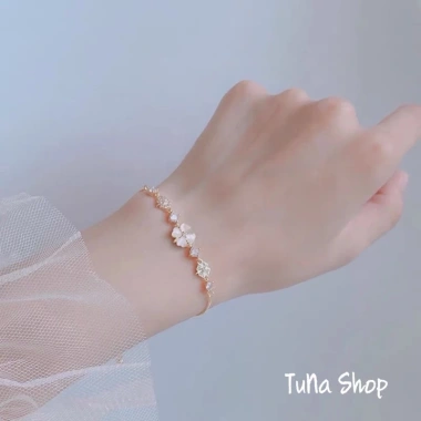 Vòng tay bạc nữ đẹp, lắc tay hoa dây rút cao cấp TUNA SILVER Chuẩn bạc, giá 499k