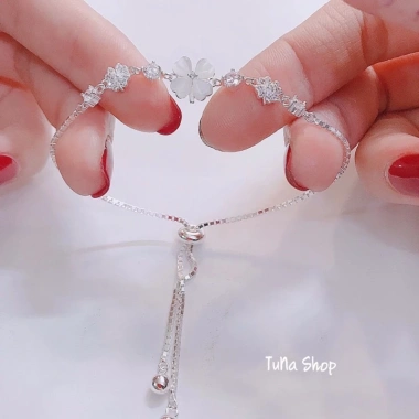 Vòng tay bạc nữ đẹp, lắc tay hoa dây rút cao cấp TUNA SILVER Chuẩn bạc, giá 499k