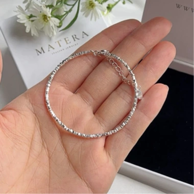 Vòng tay bạc nữ MATERA S925 – Hạt bạc vỡ cao cấp, phong cách Minimalism sang trọng
