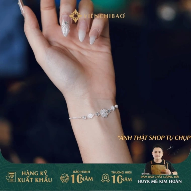 Vòng tay bạc nữ S925 Viễn Chí Bảo MT01 cỏ bốn lá đá mã não may mắn giảm giá 5