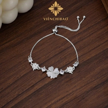 Vòng tay bạc nữ S925 Viễn Chí Bảo MT01 cỏ bốn lá đá mã não may mắn giảm giá 8