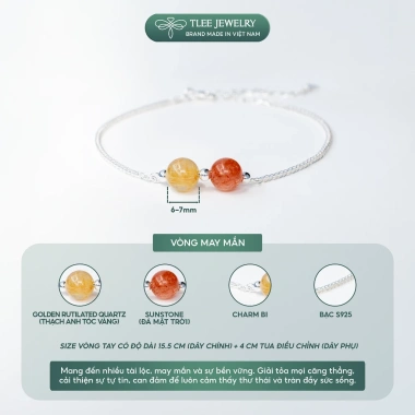Vòng tay bạc nữ TLEE 925 mix hạt đá phong thủy tự nhiên và charm bi giá ưu đãi 400k