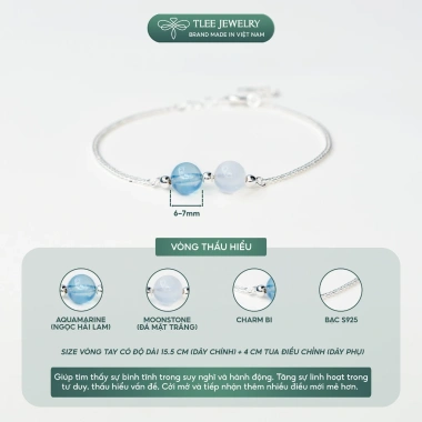 Vòng tay bạc nữ TLEE 925 mix hạt đá phong thủy tự nhiên và charm bi giá ưu đãi 400k