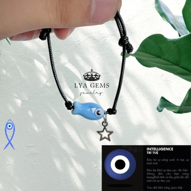 Vòng tay cá mắt quỷ xanh dương charm sao may mắn Lyagems kèm sticker dễ thương, giá 27.500₫