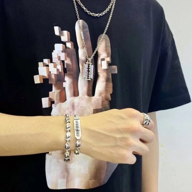 Vòng Tay Chrome HEARTS Bạc 925 Lưỡi Lớn Cán Đá Mỏng Punk Rock Phụ Kiện Hip Hop Quà Tặng Ngày Lễ Tình Nhân