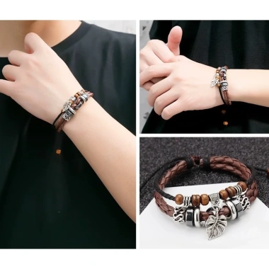 Vòng Tay Da Nam Nữ Regi Lắc Tay Merin Họa Tiết Lá Cổ Điển Retro - 65k 3 Vòng Tay Da Nam Nữ Regi Lắc Tay Merin Họa Tiết Lá Cổ Điển Retro - 65k 3