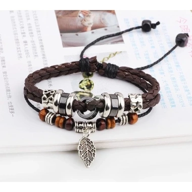 Vòng Tay Da Nam Nữ Regi Lắc Tay Merin Họa Tiết Lá Cổ Điển Retro - 65k 4 Vòng Tay Da Nam Nữ Regi Lắc Tay Merin Họa Tiết Lá Cổ Điển Retro - 65k 4