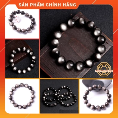 Vòng tay Đá Núi Lửa Ánh Vàng - Ánh Bạc, tặng hộp gỗ, may mắn bình an cho nam nữ mệnh Thuỷ Kim Mộc