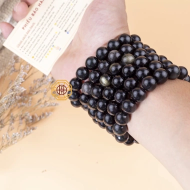 Vòng tay Đá Núi Lửa Ánh Vàng - Ánh Bạc, tặng hộp gỗ, may mắn bình an cho nam nữ mệnh Thuỷ Kim Mộc