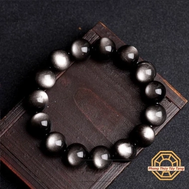 Vòng tay Đá Núi Lửa Ánh Vàng - Ánh Bạc, tặng hộp gỗ, may mắn bình an cho nam nữ mệnh Thuỷ Kim Mộc