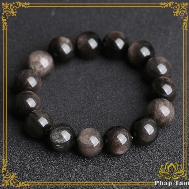 Vòng Tay Đá Núi Lửa Obsidian Vân Xám Khói 5A - Tâm Phong Thủy, Giá 299.000 VND 2