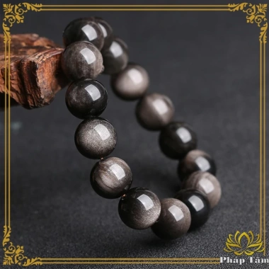 Vòng Tay Đá Núi Lửa Obsidian Vân Xám Khói 5A - Tâm Phong Thủy, Giá 299.000 VND 3