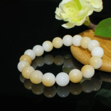 Vòng tay đá thạch anh giả Hetian màu trắng ngọc, hạt 6-12mm, thiết kế tinh tế, giá ưu đãi 287.484 VND