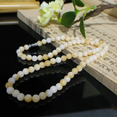 Vòng tay đá thạch anh giả Hetian màu trắng ngọc, hạt 6-12mm, thiết kế tinh tế, giá ưu đãi 287.484 VND