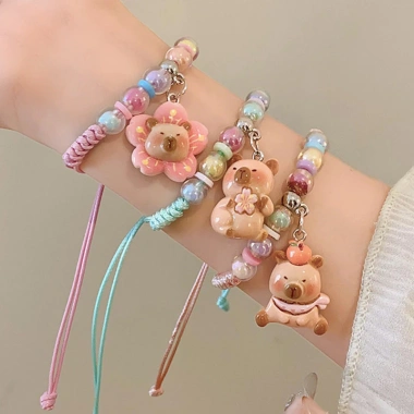 Vòng tay dây dệt Capybara hoạt hình nam - Dây chuyền gấu hoa, đính cườm Dopamine, điều chỉnh được, quà tặng đôi 44.770 2 Vòng tay dây dệt Capybara hoạt hình nam - Dây chuyền gấu hoa, đính cườm Dopamine, điều chỉnh được, quà tặng đôi 44.770 2