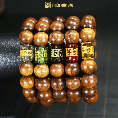 Vòng tay gỗ Bách xanh hạt tròn mix Lu Thống Omani cho nam nữ, mệnh Kim Mộc Thuỷ Hoả Thổ T.M.B 7