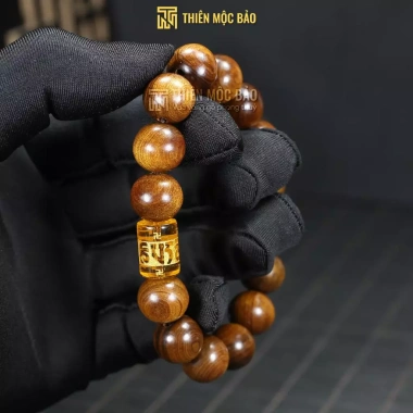 Vòng tay gỗ Bách xanh hạt tròn mix Lu Thống Omani cho nam nữ, mệnh Kim Mộc Thuỷ Hoả Thổ T.M.B 8