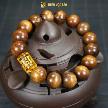 Vòng tay gỗ Bách xanh hạt tròn mix Lu Thống Omani cho nam nữ, mệnh Kim Mộc Thuỷ Hoả Thổ T.M.B 9