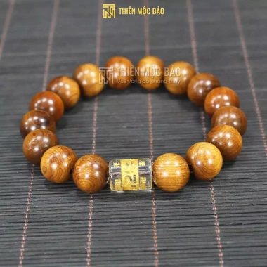 Vòng tay gỗ Bách xanh hạt tròn mix Lu Thống Omani cho nam nữ, mệnh Kim Mộc Thuỷ Hoả Thổ T.M.B 10