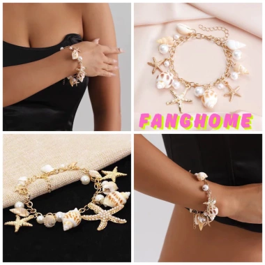 Vòng tay lắc tay sao biển ốc mix hạt, charm du lịch Bohemian phụ kiện chụp hình